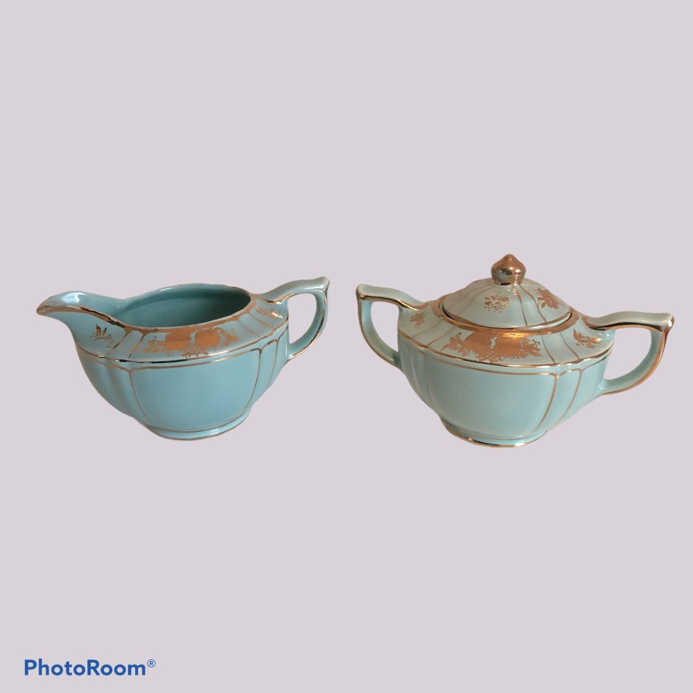 Rare Sadler Mint Green Creamer and Sugar Bowl